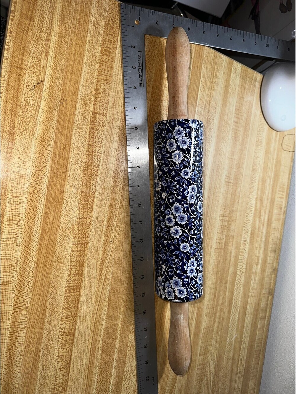 Vintage Staffordshire England Blue Burleigh Rolling Pin 20" - Picture 8 of 11